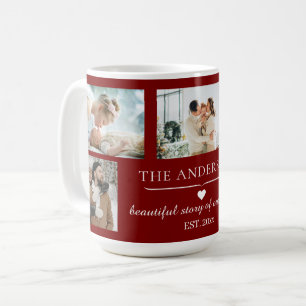 Elegantes Rot 5-Foto Familien-Collage individuell  Kaffeetasse