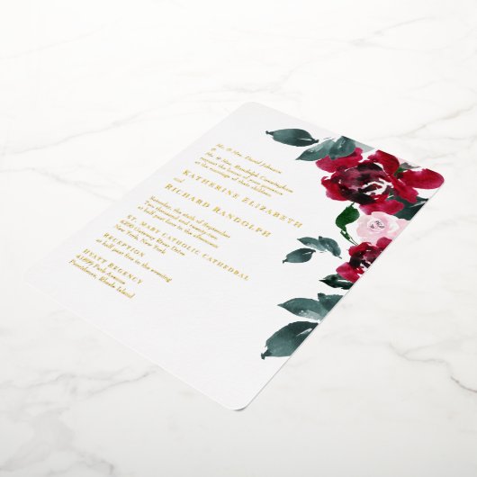 Elegantes Rot & Blush Rounded Wedding Gold Folieneinladung (Gedreht)