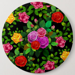 Elegantes Rot-Gelb-Rosa und Lila Rose Blume Button