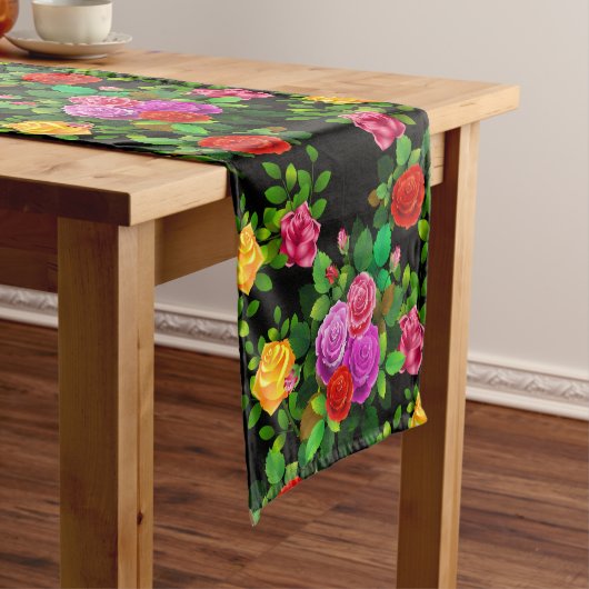 Elegantes Rot-Gelb-Rosa und Lila Rose Blume Kurzer Tischläufer (Beispiel)