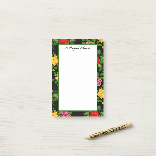 Elegantes Rot-Gelb-Rosa und Lila Rose Blume Post-it Klebezettel (Auf Schreibtisch)