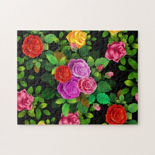 Elegantes Rot-Gelb-Rosa und Lila Rose Blume Puzzle (Horizontal)