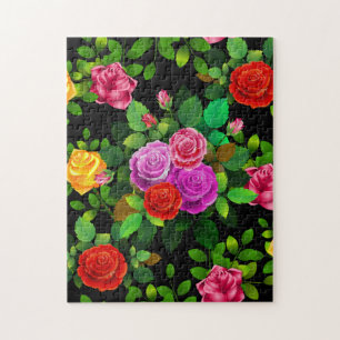 Elegantes Rot-Gelb-Rosa und Lila Rose Blume Puzzle