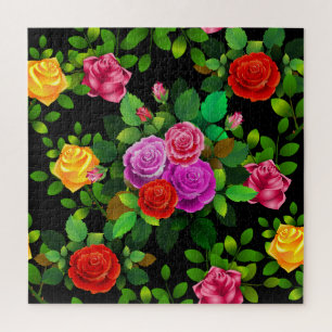 Elegantes Rot-Gelb-Rosa und Lila Rose Blume Puzzle