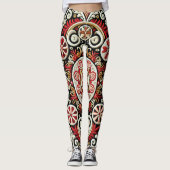 Elegantes Rot & Gold bestickt Frauen Leggings (Vorderseite)