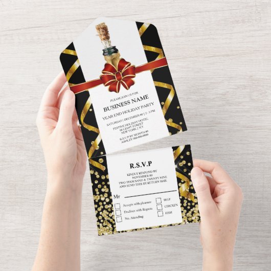Elegantes Rot-Gold-Champagner-Party All In One Einladung (Abreißen)