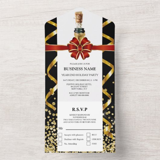 Elegantes Rot-Gold-Champagner-Party All In One Einladung (Innen Boden)