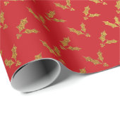 Elegantes Rot-Gold-Glitzer-Mistelmuster Geschenkpapier (Rolleneckpunkt)