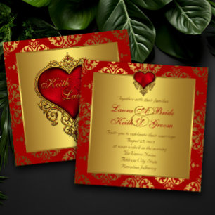 Elegantes Rot-Gold-Herz-Hochzeitsempfang Einladung