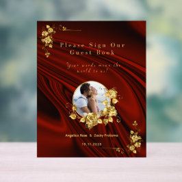 Elegantes Rot & Gold Hochzeit Personalisiert Acrylschild