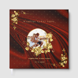 Elegantes Rot & Gold Hochzeit Personalisiert Gästebuch