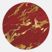 Elegantes Rot-Gold-Imitat-Marmor Runder Aufkleber (Vorderseite)