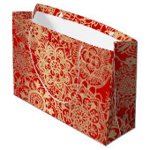 Elegantes Rot-Gold-Mandala-Muster Große Geschenktüte (Rückseite Schrägansicht)