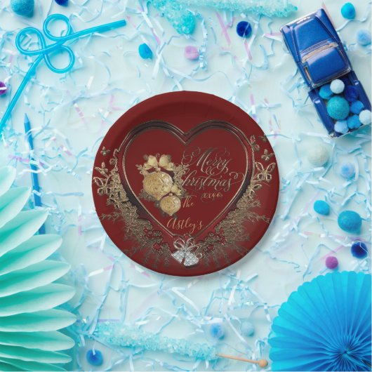 Elegantes Rot-Gold Modernes Viktorianisches Weihna Pappteller (Party)