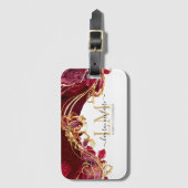 Elegantes Rot & Gold Monogramm Gepäckanhänger (Vorderseite Vertikal)
