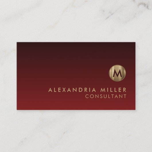 Elegantes Rot-Gold Monogramm Visitenkarte (Vorderseite)