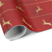 Elegantes Rot-Gold-Rentiermuster Geschenkpapier (Rolleneckpunkt)