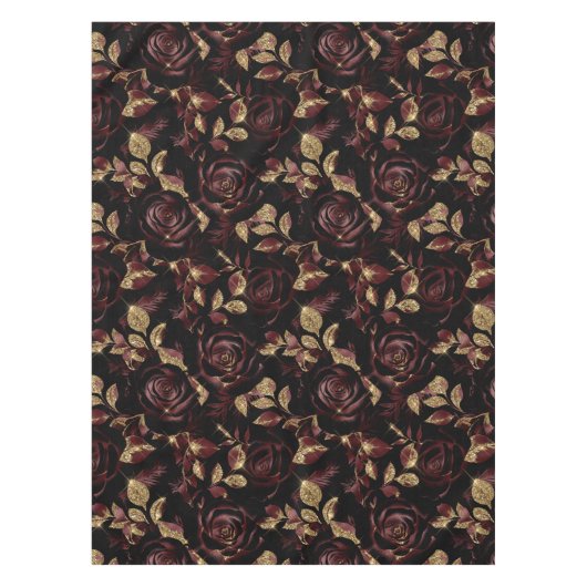 Elegantes Rot-Gold-Rose-Blumenmuster Tischdecke (Vorderseite)