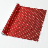 Elegantes Rot-Gold-Streifenpapier Geschenkpapier (Ungerollt)