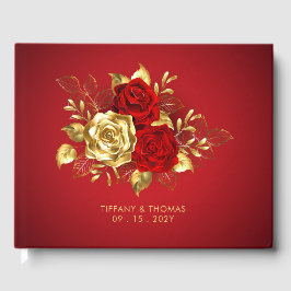 Elegantes Rot-Gold-Theme Hochzeit Gästebuch