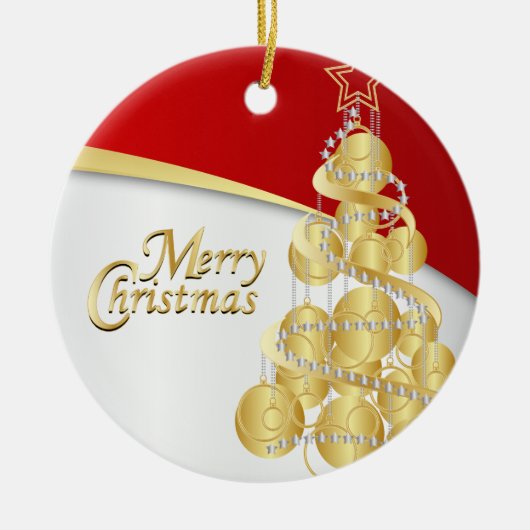 Elegantes Rot, Gold und Foto des weißes Keramikornament (Vorne)