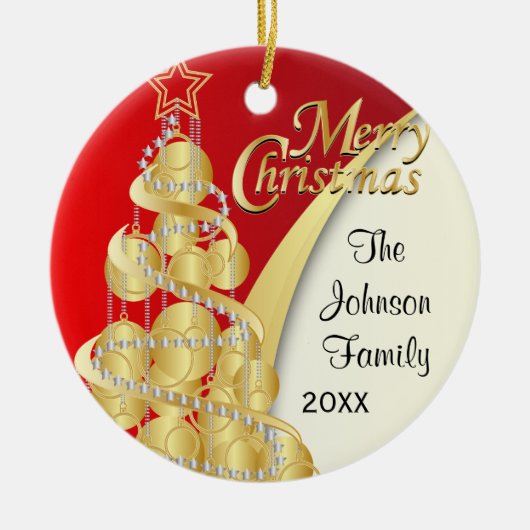 Elegantes Rot, Gold und Weiß Weihnachten | DIY-Fot Keramik Ornament (Vorne)