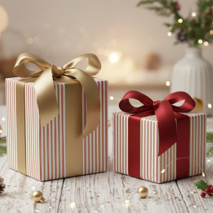 Elegantes Rot-Gold-Zuckerstreifen-Streifenmuster Geschenkpapier