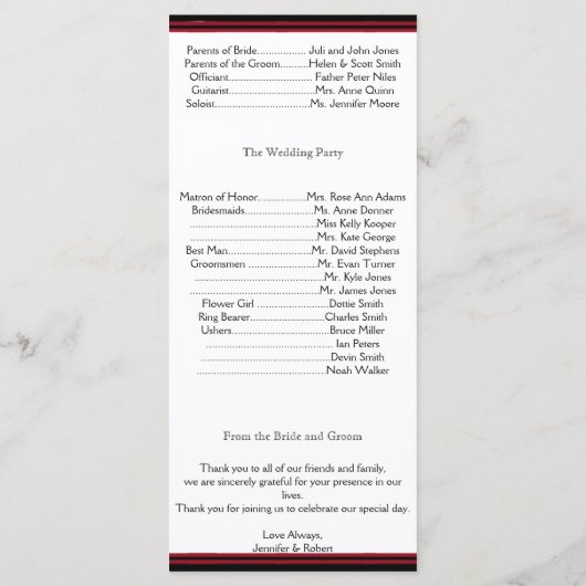 Elegantes Rot-Gotik-Rahmen-Hochzeitsprogramm Programm (Rückseite)