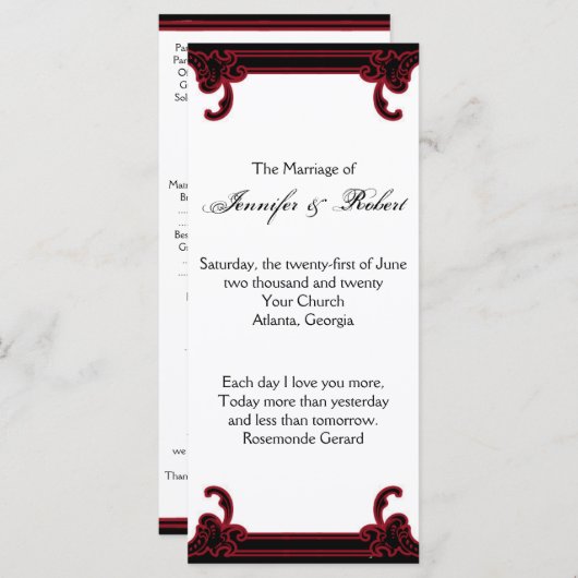 Elegantes Rot-Gotik-Rahmen-Hochzeitsprogramm Programm (Vorne/Hinten)