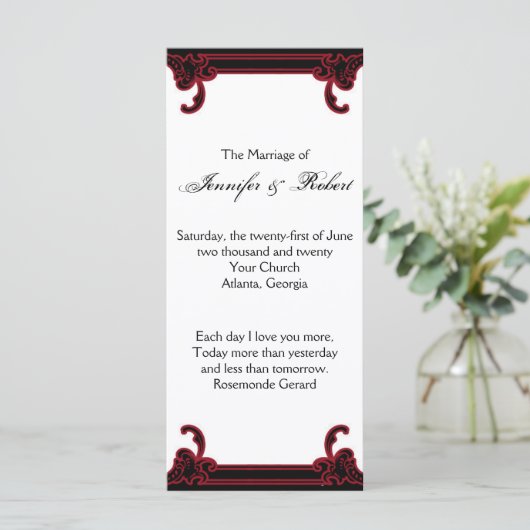 Elegantes Rot-Gotik-Rahmen-Hochzeitsprogramm Programm (Stehend Vorderseite)