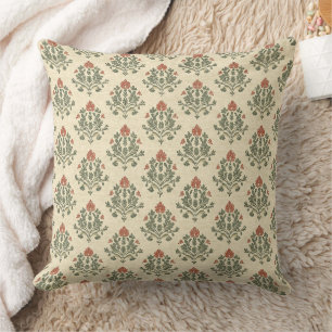 Elegantes Rot Grün Damast Vintage-Distressed Kissen