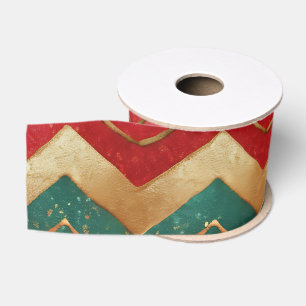 Elegantes Rot Grün Gold Chevron Muster Ripsband