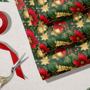 Elegantes Rot Grün Gold Verzierung Weihnachten Geschenkpapier