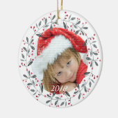 Elegantes Rot & Grün Holly Wreath Weihnachten Keramik Ornament (Links)