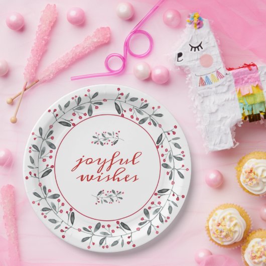 Elegantes Rot & Grün Holly Wreath Weihnachten Pappteller (Party)