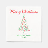 Elegantes Rot & Grün Linien Frohe Weihnachten Part Serviette (Vorderseite)