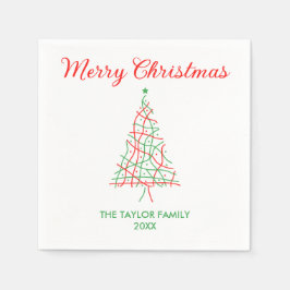 Elegantes Rot & Grün Linien Frohe Weihnachten Part Serviette