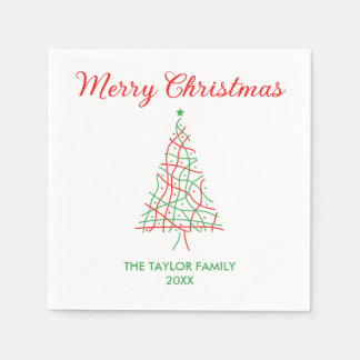 Elegantes Rot & Grün Linien Frohe Weihnachten Part Serviette