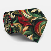 Elegantes Rot-, Grün- und Gold-Abstrakt Paisley-Bl Krawatte (Gerollt)