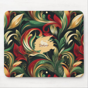 Elegantes Rot-, Grün- und Gold-Abstrakt Paisley-Bl Mousepad