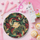 Elegantes Rot-, Grün- und Gold-Abstrakt Paisley-Bl Pappteller (Party)