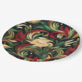 Elegantes Rot-, Grün- und Gold-Abstrakt Paisley-Bl Pappteller (Schrägansicht)