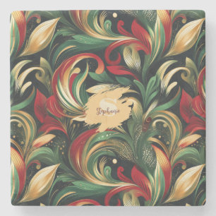 Elegantes Rot-, Grün- und Gold-Abstrakt Paisley-Bl Steinuntersetzer