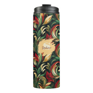 Elegantes Rot-, Grün- und Gold-Abstrakt Paisley-Bl Thermosbecher