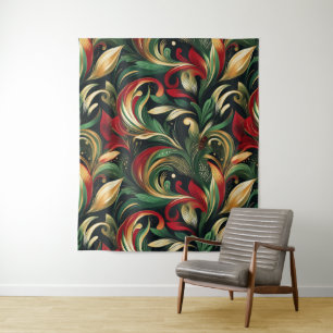 Elegantes Rot-, Grün- und Gold-Abstrakt Paisley-Bl Wandteppich