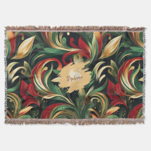 Elegantes Rot, Grün und Gold abstraktes Paisley-Bl Decke