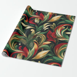 Elegantes Rot, Grün und Gold abstraktes Paisley-Bl Geschenkpapier
