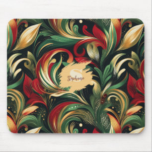 Elegantes Rot, Grün und Gold abstraktes Paisley-Bl Mousepad