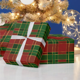 Elegantes Rot, Grün und Gold Weihnachten Kariert Geschenkpapier