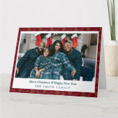 Elegantes Rot & Grün Weihnachten mit Bäumen & Foto Karte (Vorderseite)
